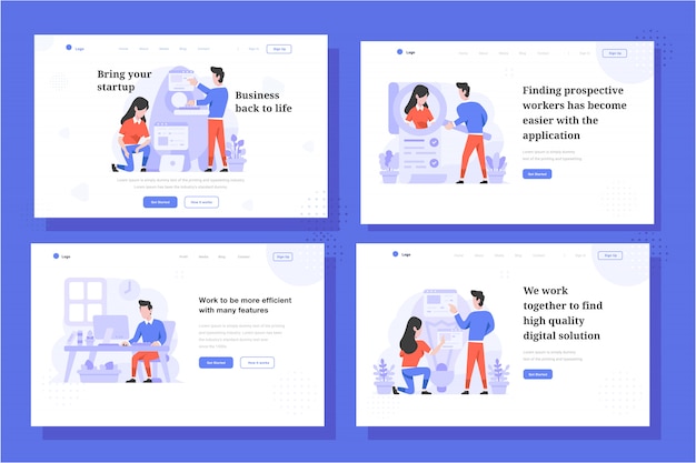 Estilo de diseño plano de ilustración vectorial de página de destino, hombre y mujer listos para lanzar cohetes, puesta en marcha, trabajador de búsqueda, trabajando en la oficina, discusión de ideas