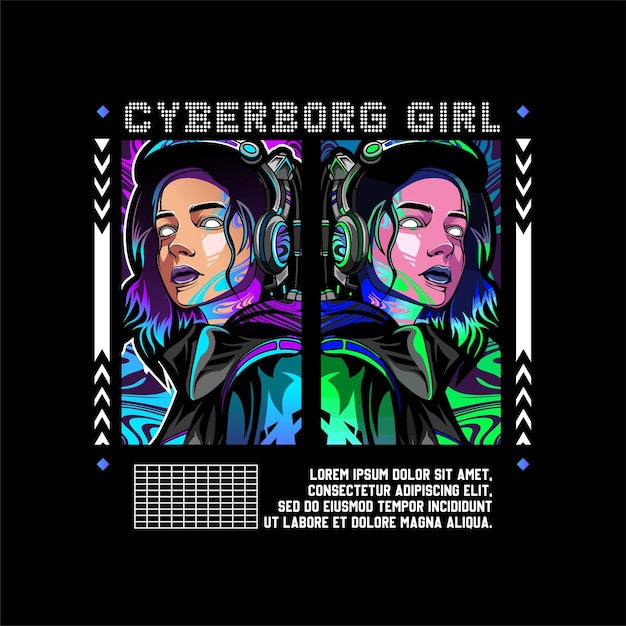 estilo de diseño de ropa de calle de chica cyborg para camiseta