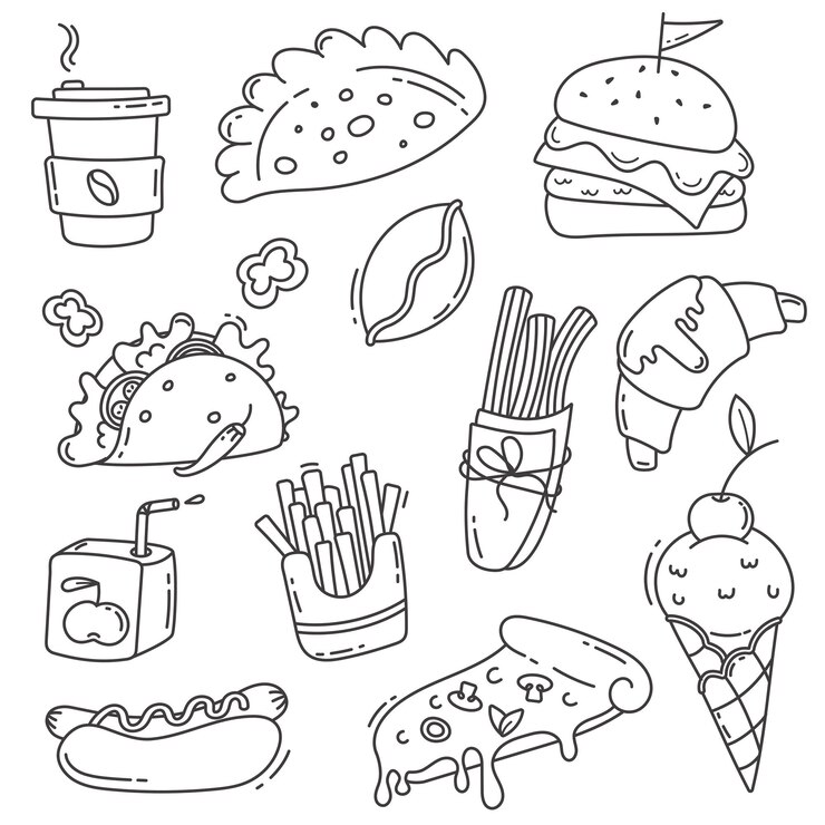 El estilo de doodle de la comida callejera setx9