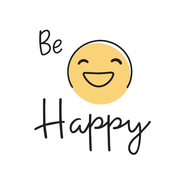 El estilo de Doodle sea una caligrafía feliz con un lindo emoji aislado en un fondo blanco