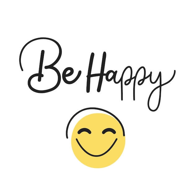 El estilo de Doodle sea una caligrafía feliz con un lindo emoji aislado en un fondo blanco