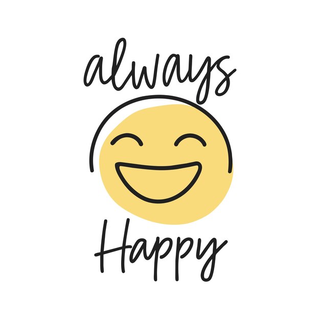 El estilo de Doodle siempre feliz con el diseño de la camiseta emoji linda aislada en fondo blanco