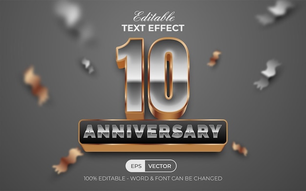 Estilo de efecto de texto de 10 aniversario Efecto de texto editable