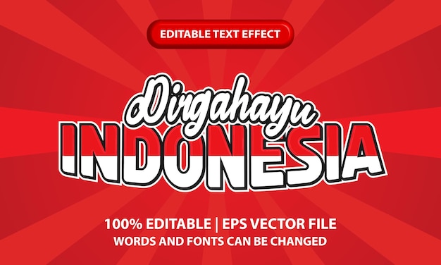 Estilo de efecto de texto 3d editable de dirgahayu indonesia