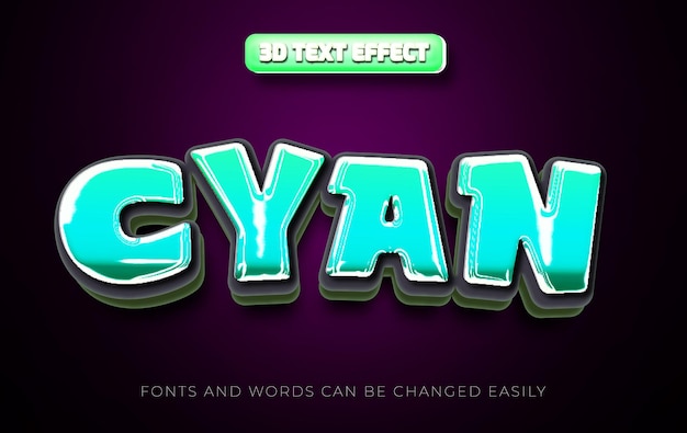 Estilo de efecto de texto 3D editable de luz cian
