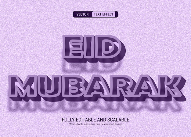 Estilo de efecto de texto 3d de Eid Mubarak Efecto de texto 3D editable con el concepto de texto de Eid Mubarak