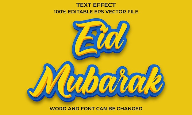 Estilo de efecto de texto 3d de Eid Mubarak Efecto de texto 3D editable con el concepto de texto de Eid Mubarak