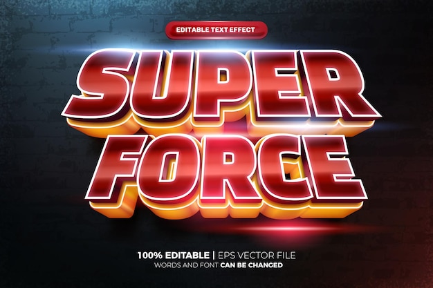 Estilo de efecto de texto 3d super force rojo