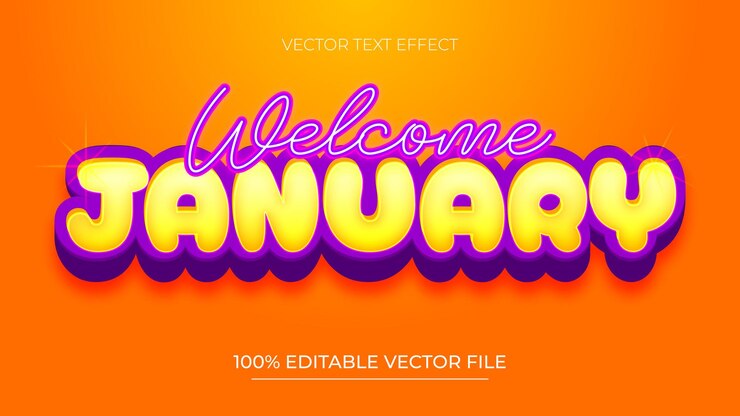 Vector estilo del efecto de texto de bienvenida de enero vector de efecto de texto editable