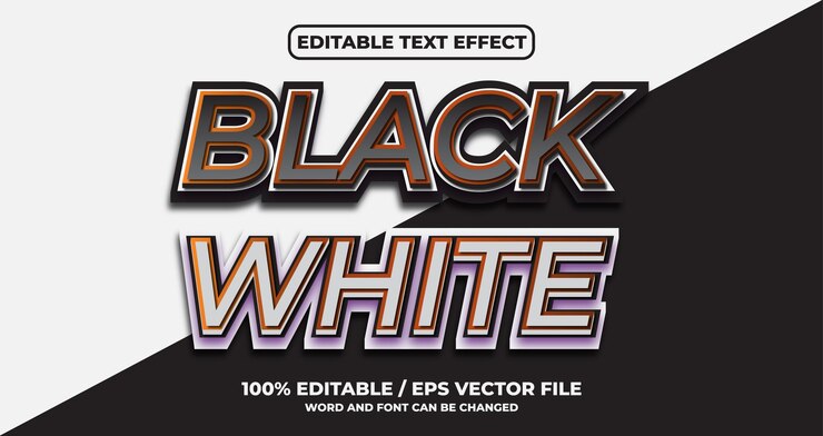 Vector estilo de efecto de texto en blanco y negro