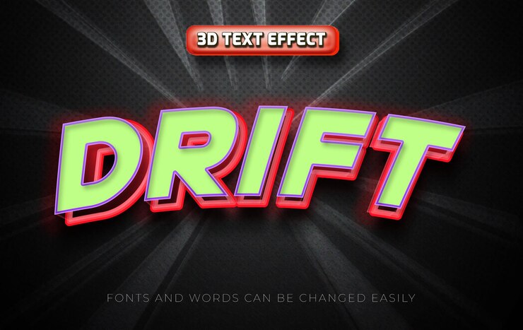 Vector estilo de efecto de texto editable 3d de coche a la deriva