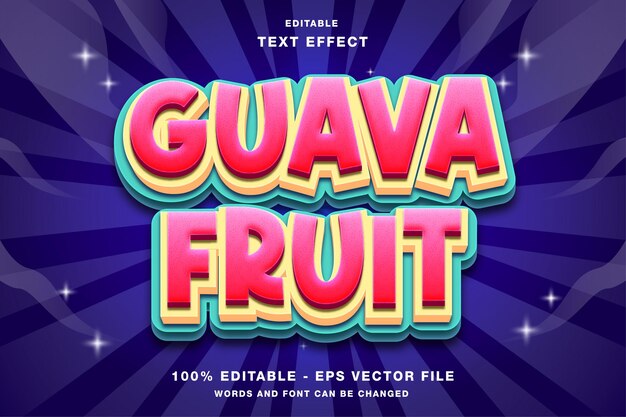 Estilo de efecto de texto editable 3D de fruta de guayaba