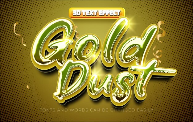 Estilo de efecto de texto editable en 3D con polvo dorado brillante