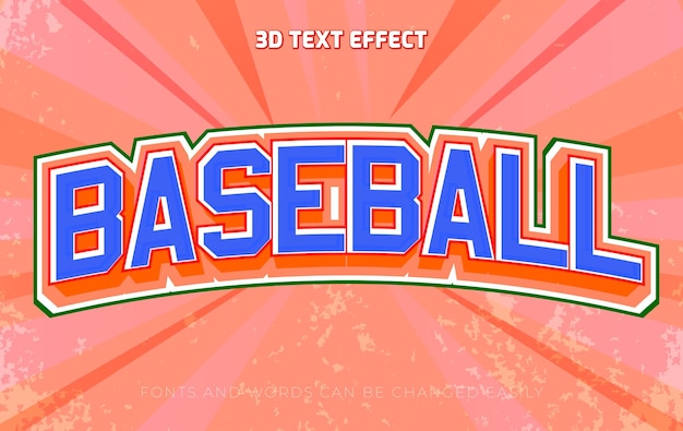 Estilo de efecto de texto editable en béisbol 3D