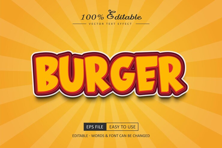 Vector estilo de efecto de texto editable de burger
