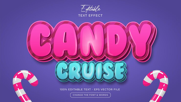 Vector estilo de efecto de texto editable de candy cruise vector premium