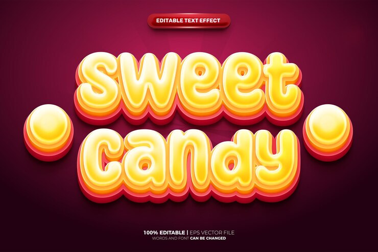 Vector estilo de efecto de texto editable de dibujos animados 3d de sweet candy