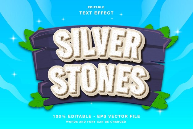 Estilo de efecto de texto editable con logotipo de juego de dibujos animados en 3D de Silver Stones