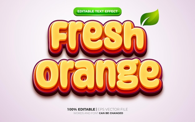 Estilo de efecto de texto editable de plantilla de logotipo 3d de jugo natural de naranja fresco
