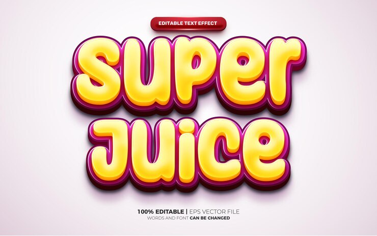 Vector estilo de efecto de texto editable de plantilla de logotipo 3d de jugo de uva súper fresco