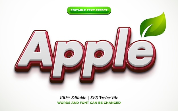 Vector estilo de efecto de texto editable de plantilla de logotipo 3d de manzana fresca