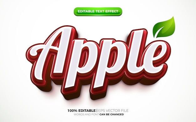 Estilo de efecto de texto editable de plantilla de logotipo 3d de naturaleza de manzana roja fresca