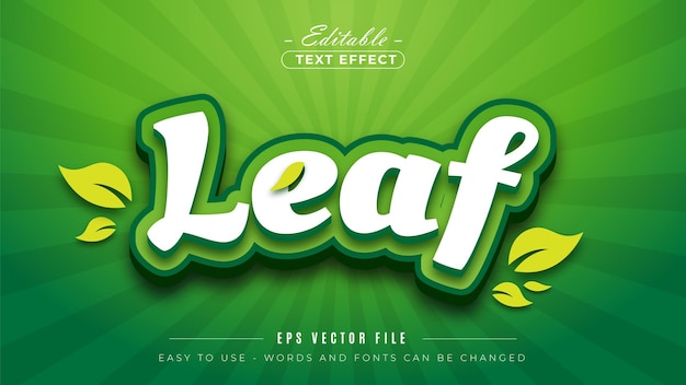 Estilo de efecto de texto editable de plantilla de logotipo 3d de naturaleza verde hoja