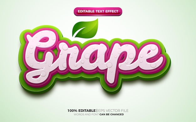 Estilo de efecto de texto editable de plantilla de logotipo 3d de uva verde fresca