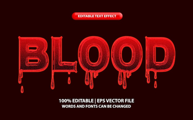 Vector estilo de efecto de texto editable con sangre, letras rojas con efecto líquido brillante