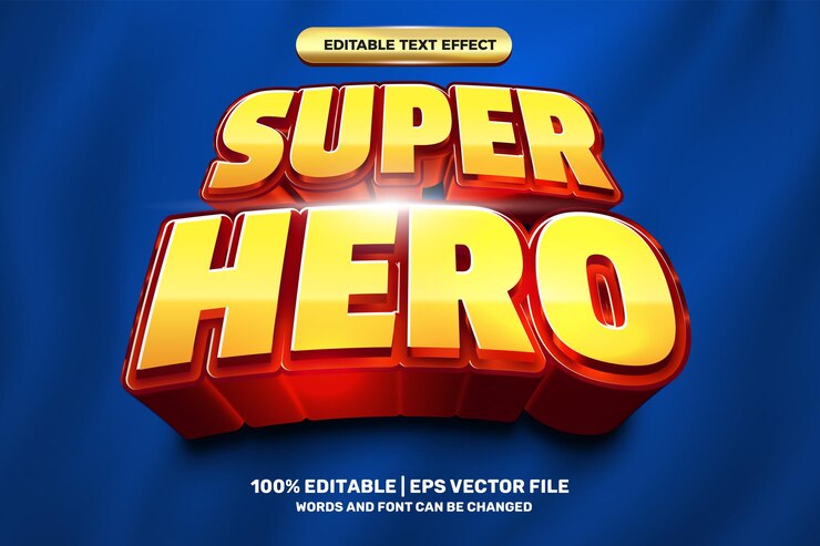 Vector estilo de efecto de texto editable de superhéroe 3d