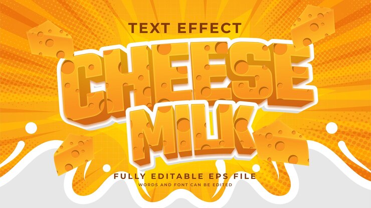 Vector estilo de efecto de texto de leche de queso 3d editable
