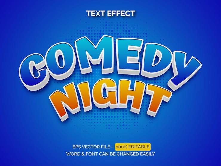Vector estilo de efecto de texto de noche de comedia vector de efecto de texto editable
