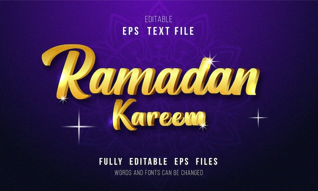 Estilo de efecto de texto Ramadan kareem dorado y editable