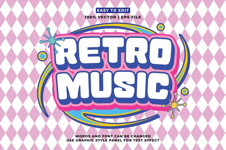 Estilo de efecto de texto retró editable Estilo de fiesta de música vintage Retro Festival de fiesta 3D Estilo de dibujos animados Vector premium