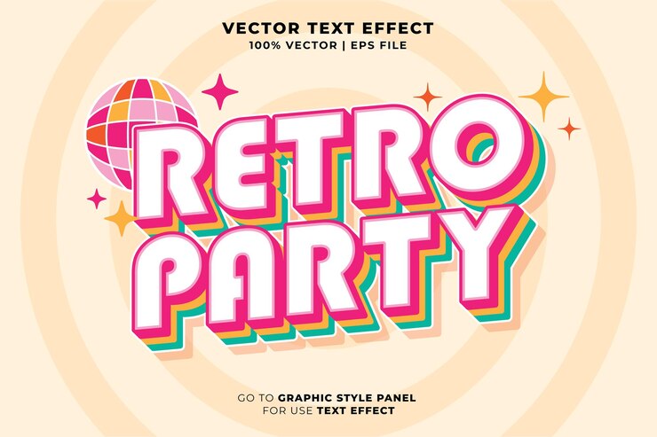Estilo de efecto de texto retró editable Estilo de fiesta de música vintage Retro Festival de fiesta 3D Estilo de dibujos animados Vector premium