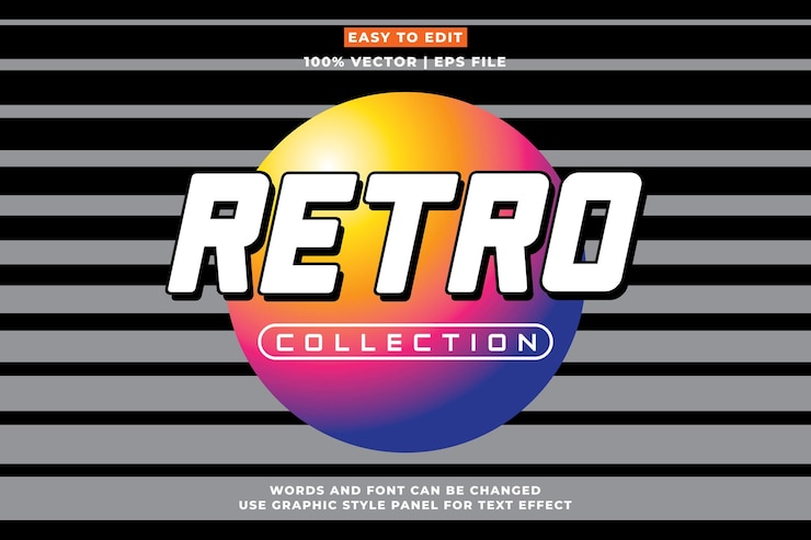Vector estilo de efecto de texto retro editable estilo de texto retro vintage vibraciones nostálgicas vector premium de estilo de dibujos animados en 3d
