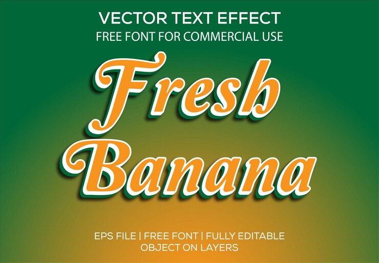 Vector estilo de efectos de texto editable vector 3d de plátano fresco