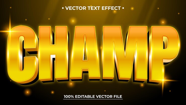 Vector estilo de efectos de texto de lujo campeón estilo de efecto de texto editable 3d bling de oro de lujo