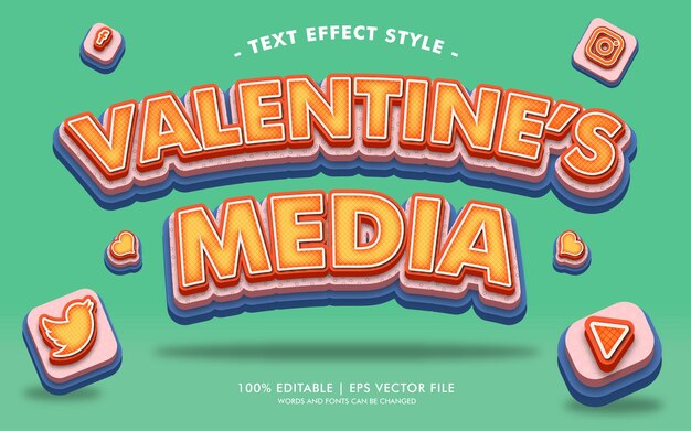 Estilo de efectos de texto de medios de san valentín