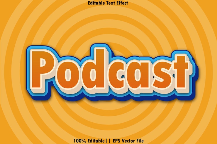 Vector estilo de emboos de efecto de texto editable de podcast