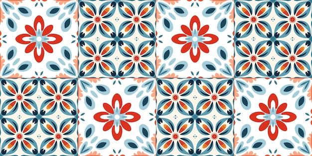 Estilo escandinavo azulejos vector étnico patrón floral sin costura muestra geométrica cuadrada abstracta