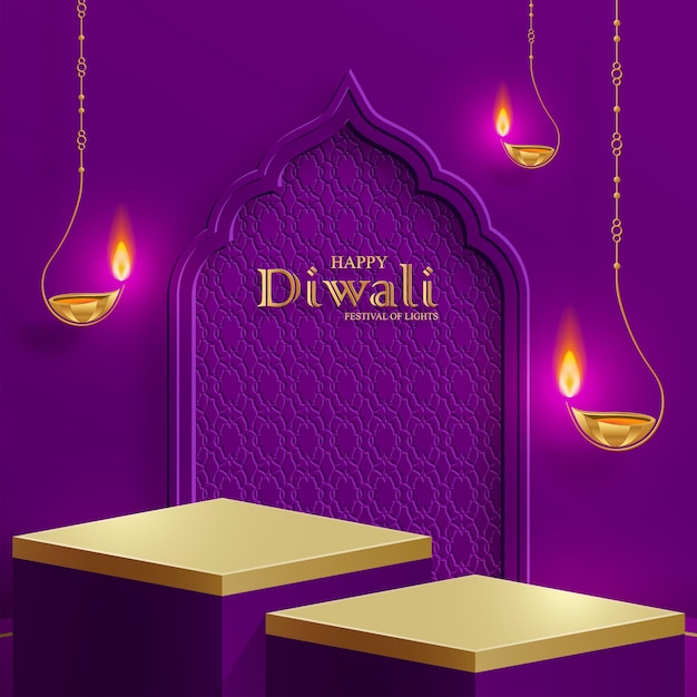 Estilo de escenario redondo Diwali o Deepavali 3d Podium para el festival indio de luces