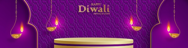 Estilo de escenario redondo Diwali o Deepavali 3d Podium para el festival indio de luces