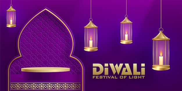 Estilo de escenario redondo Diwali o Deepavali 3d Podium para el festival indio de luces