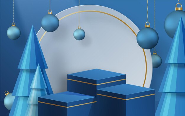Estilo de escenario redondo de podio 3d para Feliz Navidad y feliz año nuevo