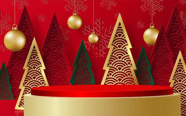 Estilo de escenario redondo de podio 3d para Feliz Navidad y feliz año nuevo