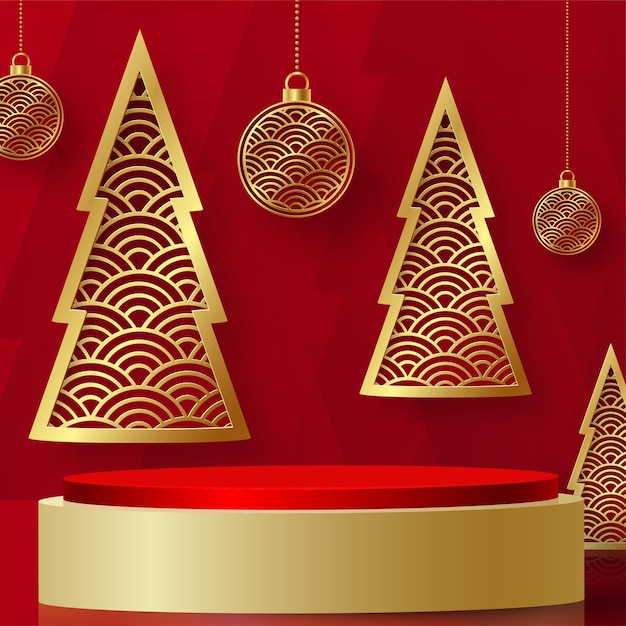 Estilo de escenario redondo de podio 3d para Feliz Navidad y feliz año nuevo