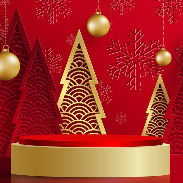 Estilo de escenario redondo de podio 3d para Feliz Navidad y feliz año nuevo