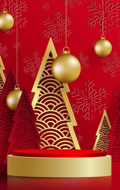 Estilo de escenario redondo de podio 3d para Feliz Navidad y feliz año nuevo