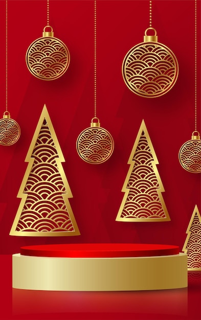 Estilo de escenario redondo de podio 3d para Feliz Navidad y feliz año nuevo
